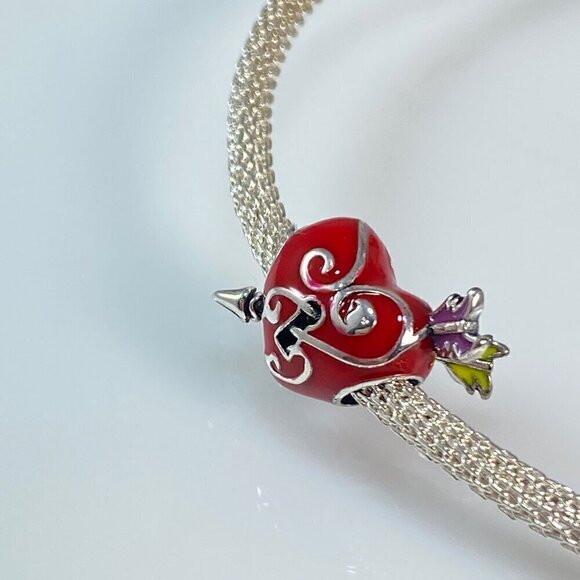 Sterling Silver Red Heart Cupid & Arrow Charm - Picture 12 of 13
